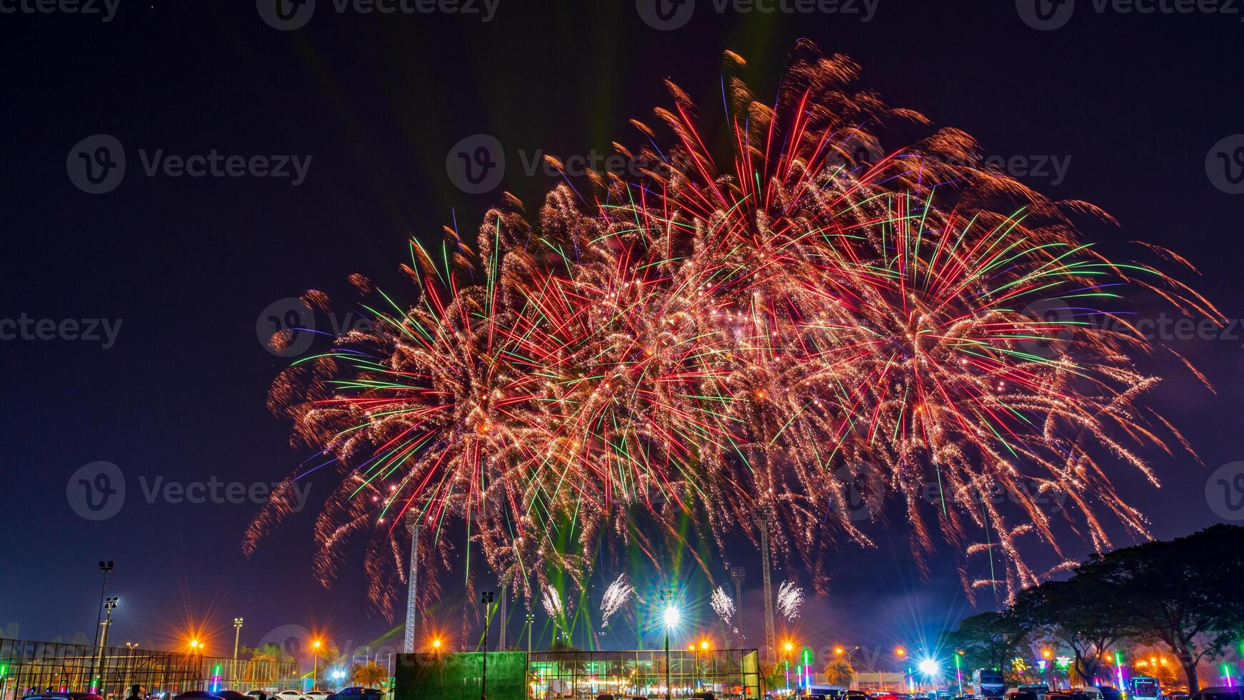 fireworks in the dark sky in the University photo