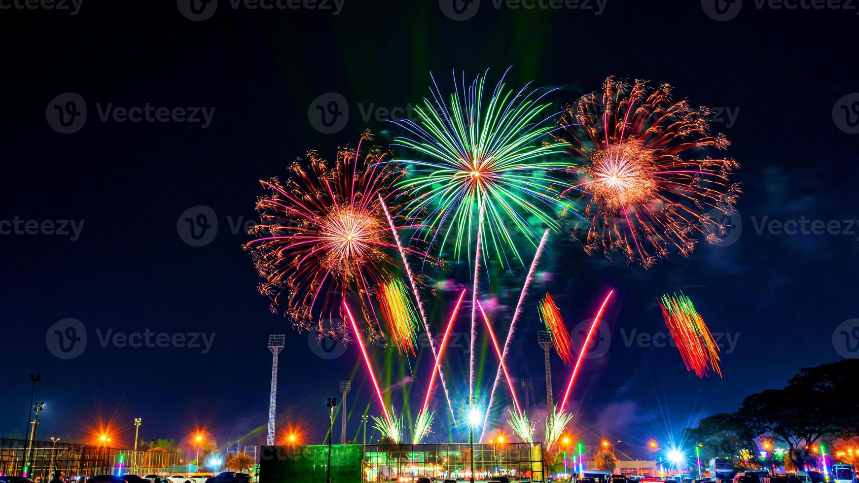 fireworks in the dark sky in the University photo