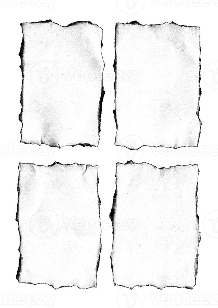 Old Black Empty Aged Damaged Paper Cardboard Photo Card Isolated on Black. Real Halftone Scan. Folded Edges. Rough Grunge Shabby Scratched Torn Ripped Texture. Distressed Overlay Surface