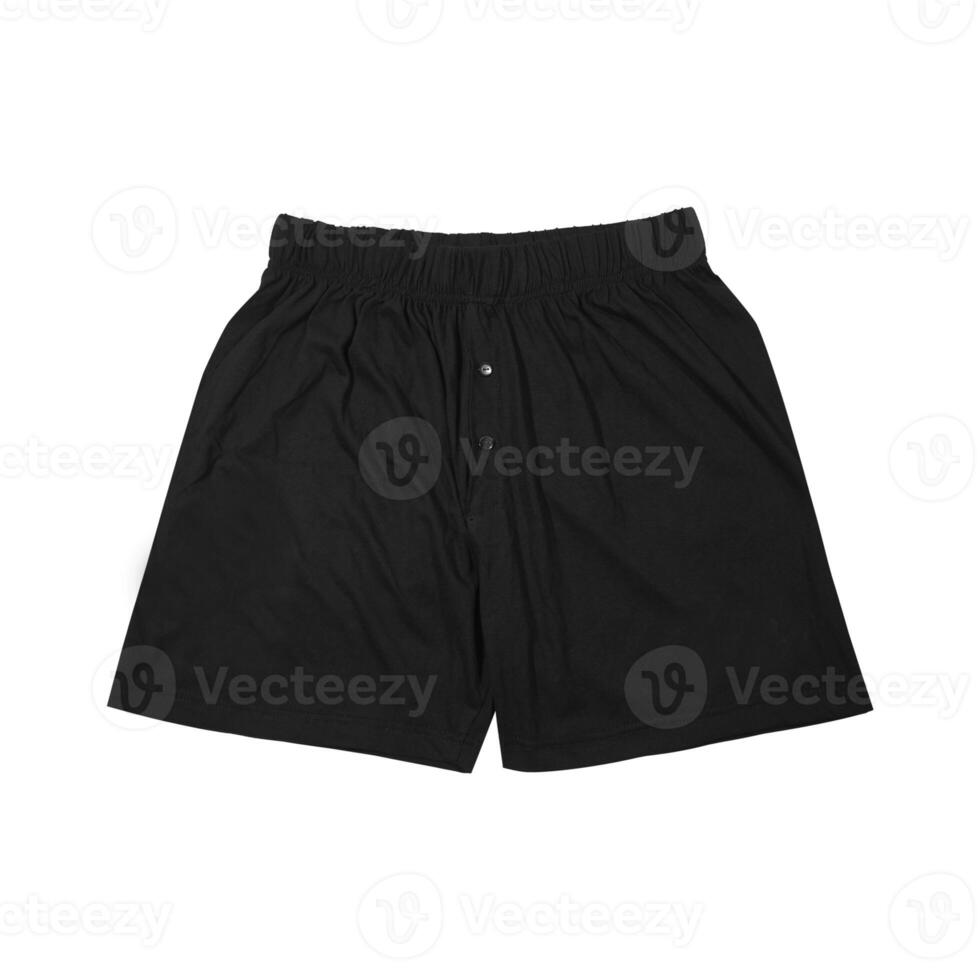 Sport shorts, black color, front and back view isolated on white photo