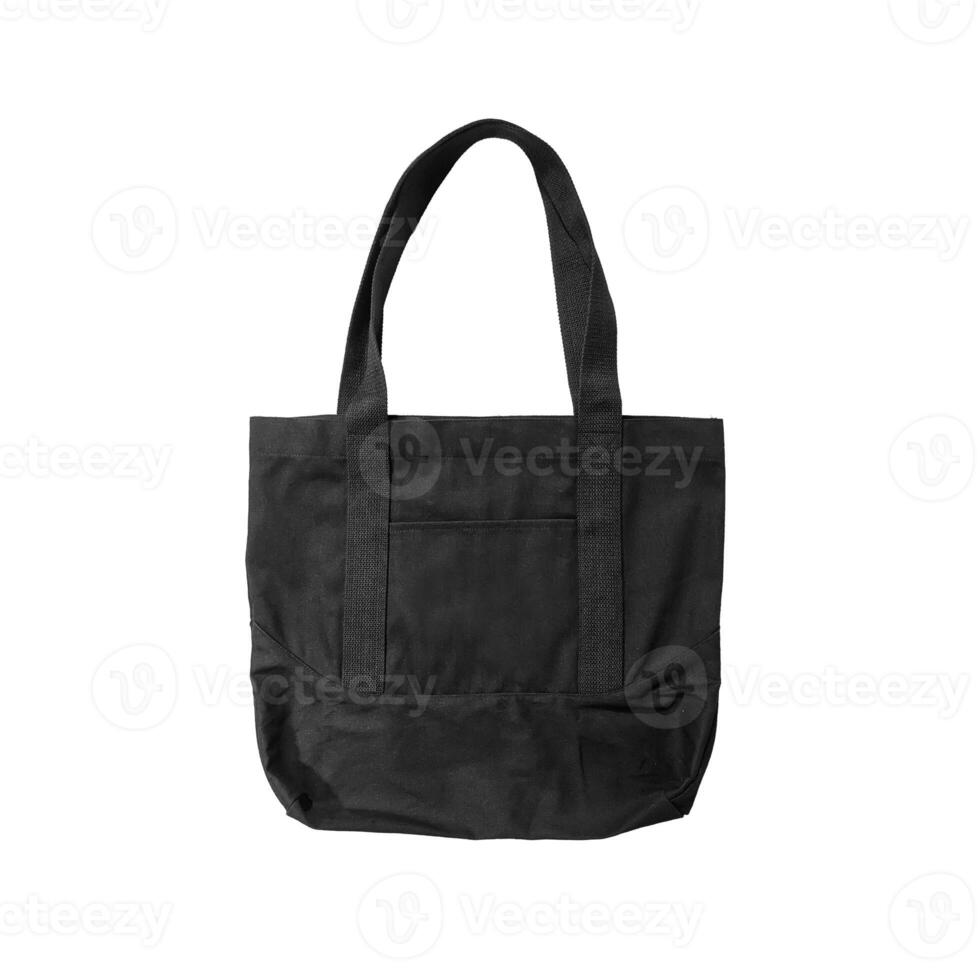 A mock-up of a black canvas tote bag on a white background. photo