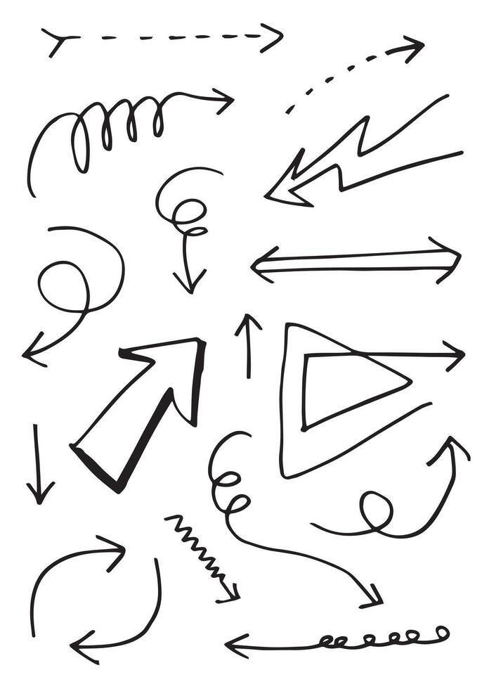 elementos de diseño de garabatos. flechas dibujadas a mano aisladas sobre fondo blanco. ilustración vectorial vector