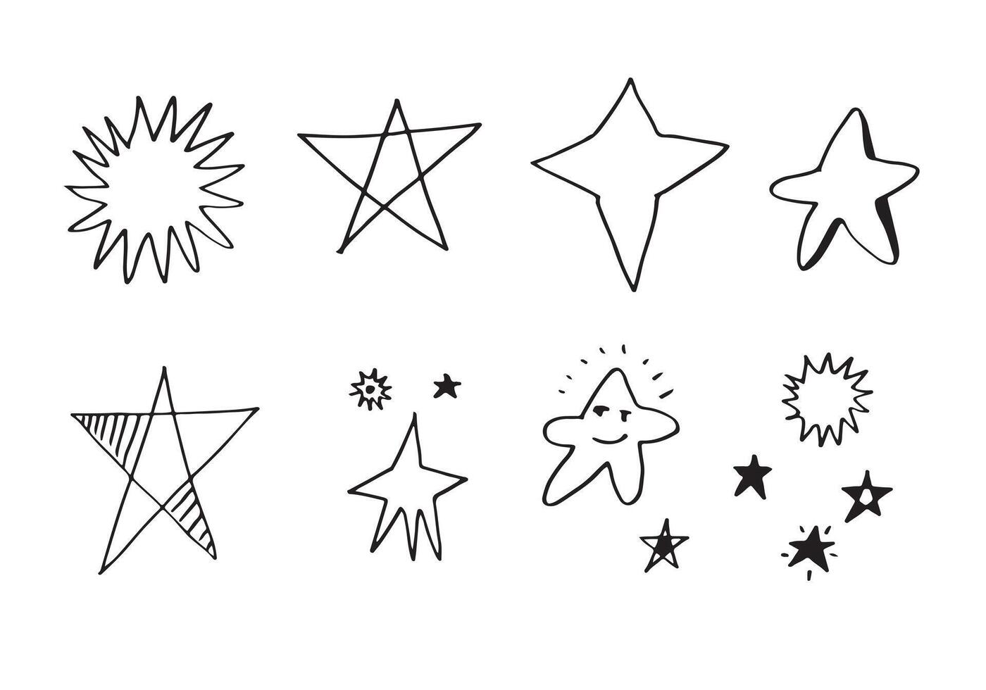 Hand drawn stars set. Star doodles collection on white background. vector