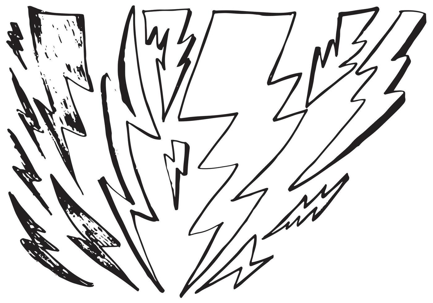 set of hand drawn vector doodle electric lightning bolt symbol sketch illustrations. thunder symbol doodle icon .