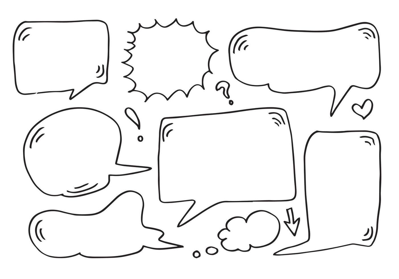 set of blank white speech bubble in flat design, think speak talk text box, banner. vector