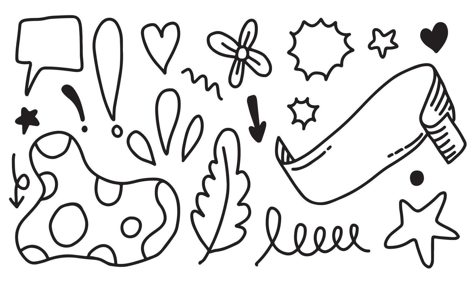 Hand drawn flower, heart, ribbon, arrow, star for concept design. vector