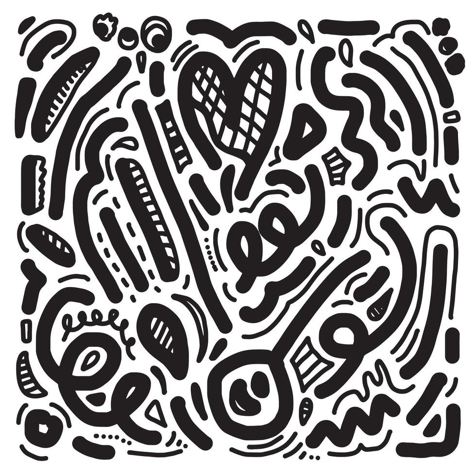set of Black Hand Drawn Doodles and Shapes. vector