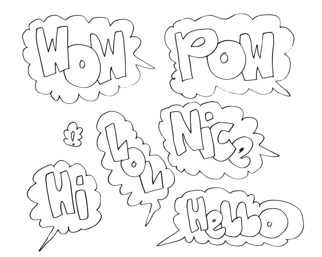 Collection of hand-drawn speech bubbles with various expressions. vector