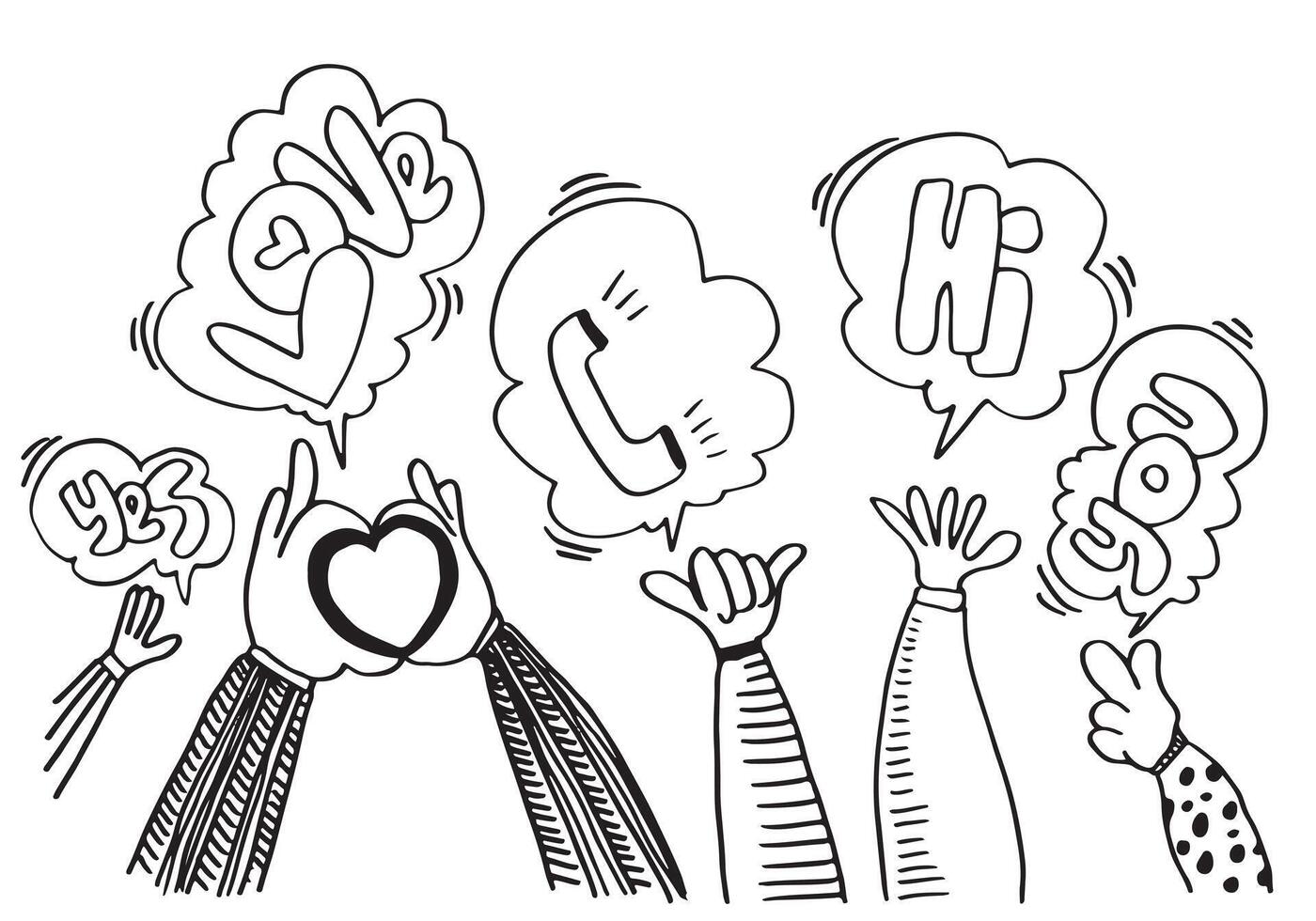Applause hand draw on white background with yes, love, hi, you text.vector illustration. vector