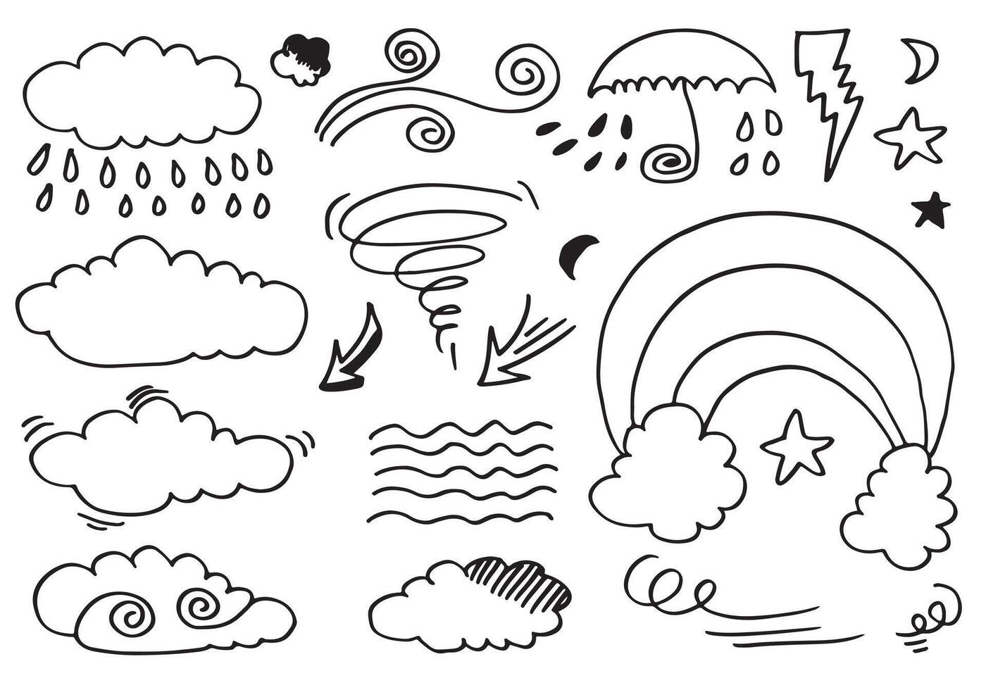 Hand drawn weather collection. vector illustration.