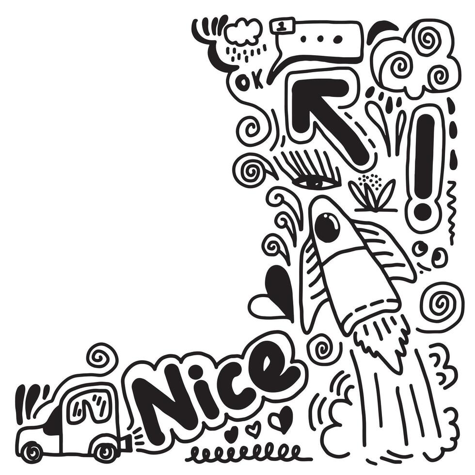 hand-drawn cute doodle set on white background. doodle design elements. vector