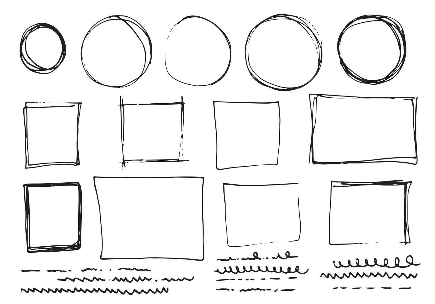 Doodle vector lines and curves.Hand drawn check and arrows signs. Set of simple doodle lines, curves, frames and spots. Collection of pencil effects. Doodle border. Simple doodle set.