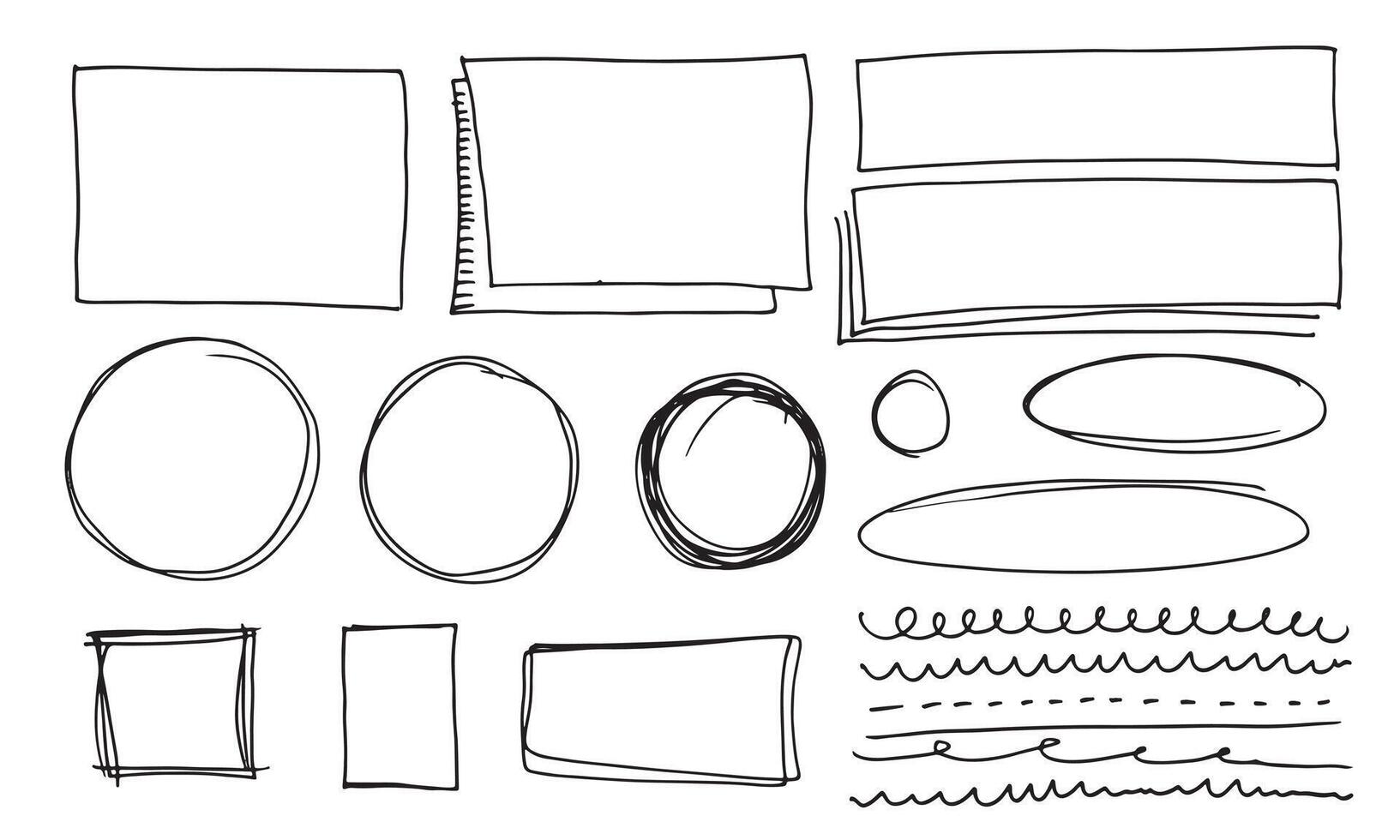 Doodle lines and curves vector. Set of simple doodle lines, curves, frames and spots.isolated on white background. vector