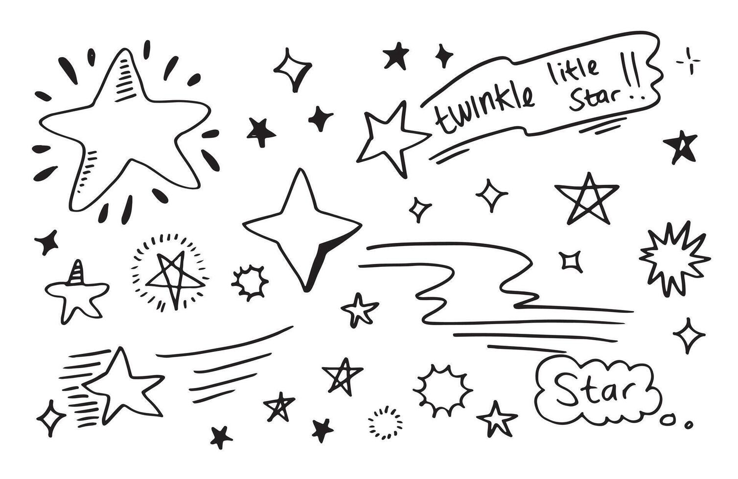 Hand drawn stars set. Star doodles collection on white background. vector