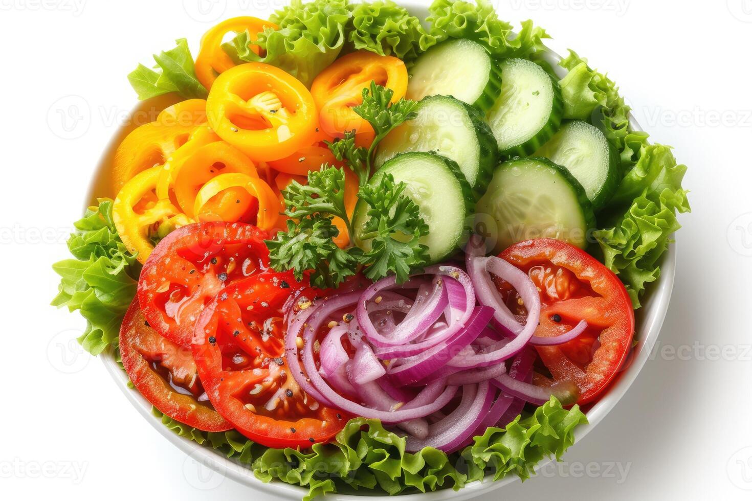AI generated mixed vegetables salad isolated kitchen table professional advertising food photography photo