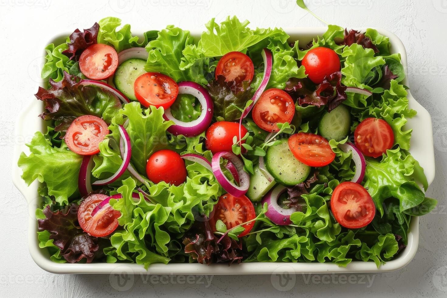 AI generated mixed vegetables salad isolated kitchen table professional advertising food photography photo