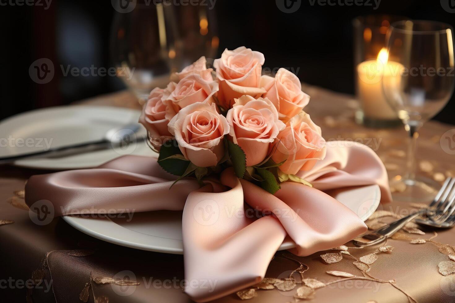 AI generated table set for romantic dinner professional advertising photography photo