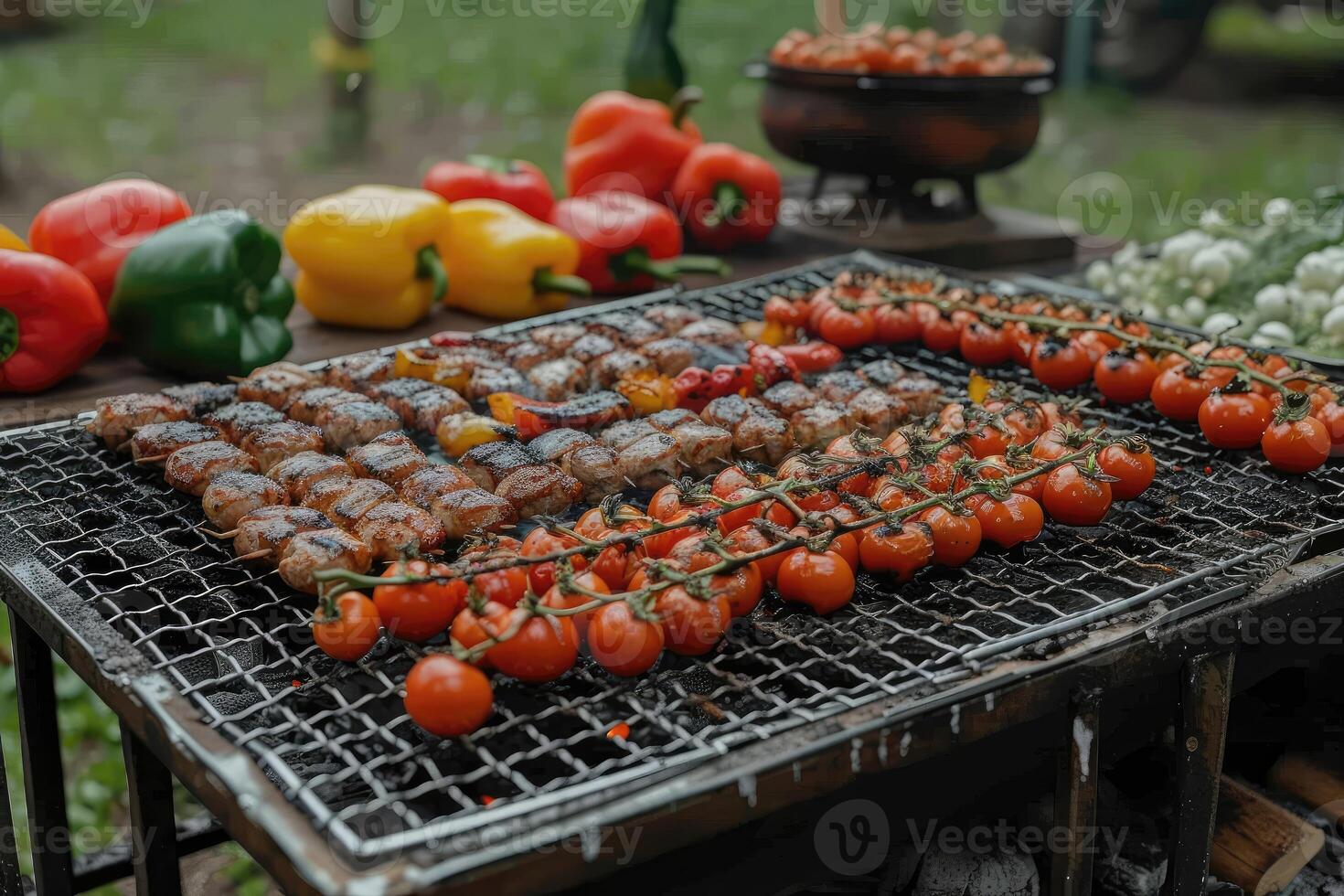 AI generated Delicious grilled meat with vegetables professional advertising food photography photo