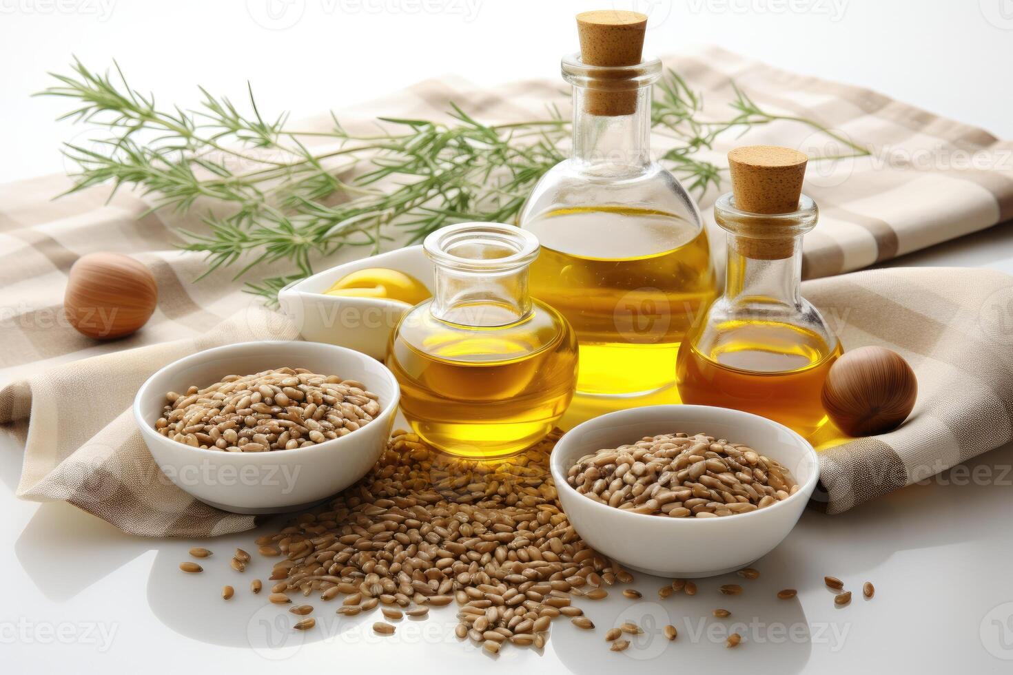 AI generated sesame oil extract with isolated kitchen table professional advertising food photography photo