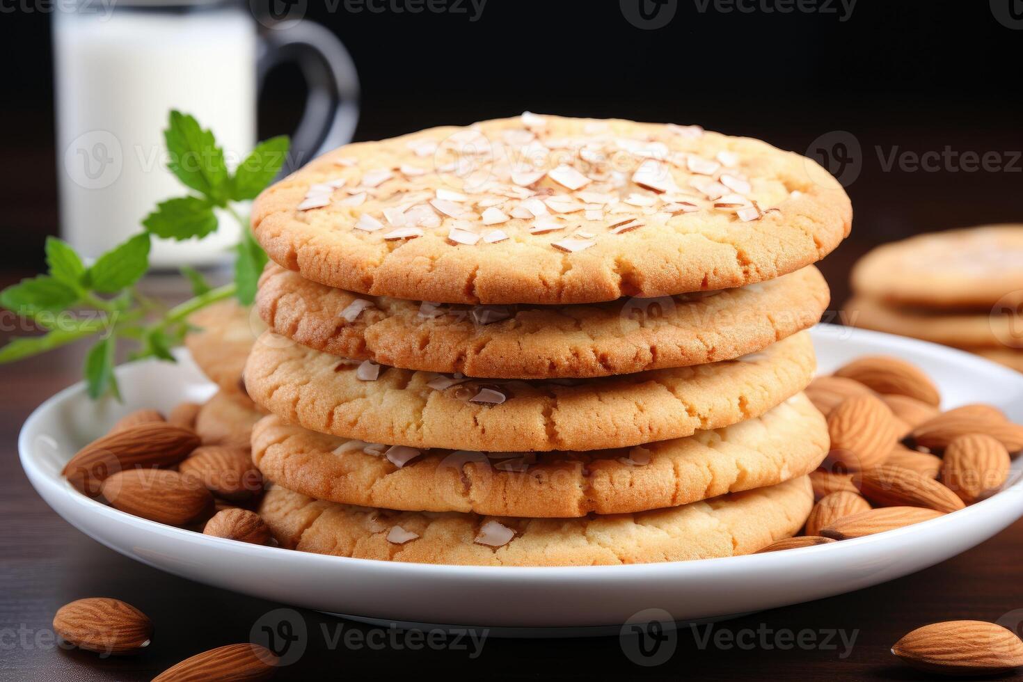 ai generado dulce almendra galletas en el mesa profesional publicidad comida fotografía foto