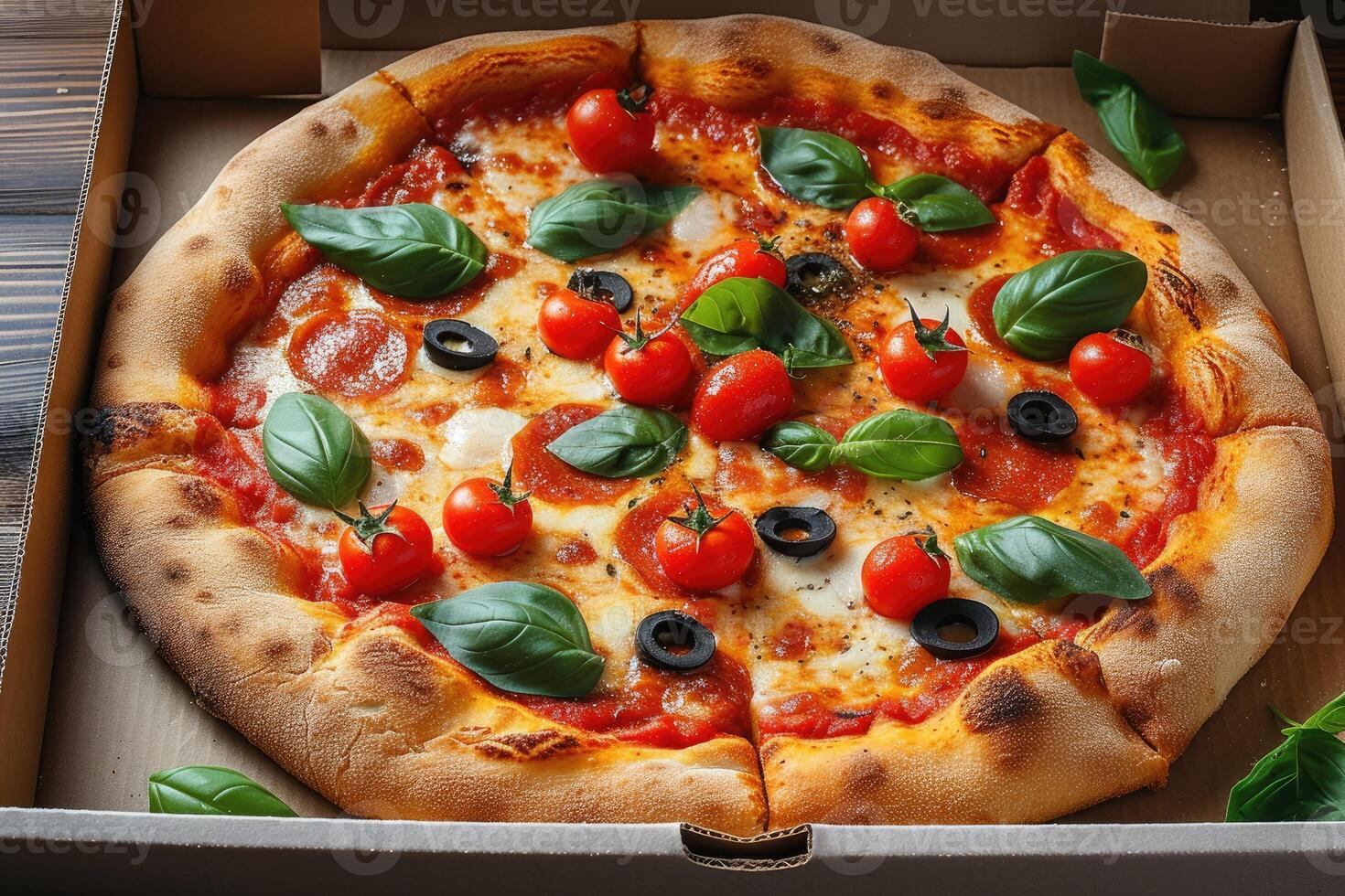 AI generated takeaway or delivery pizza box professional advertising food photography photo