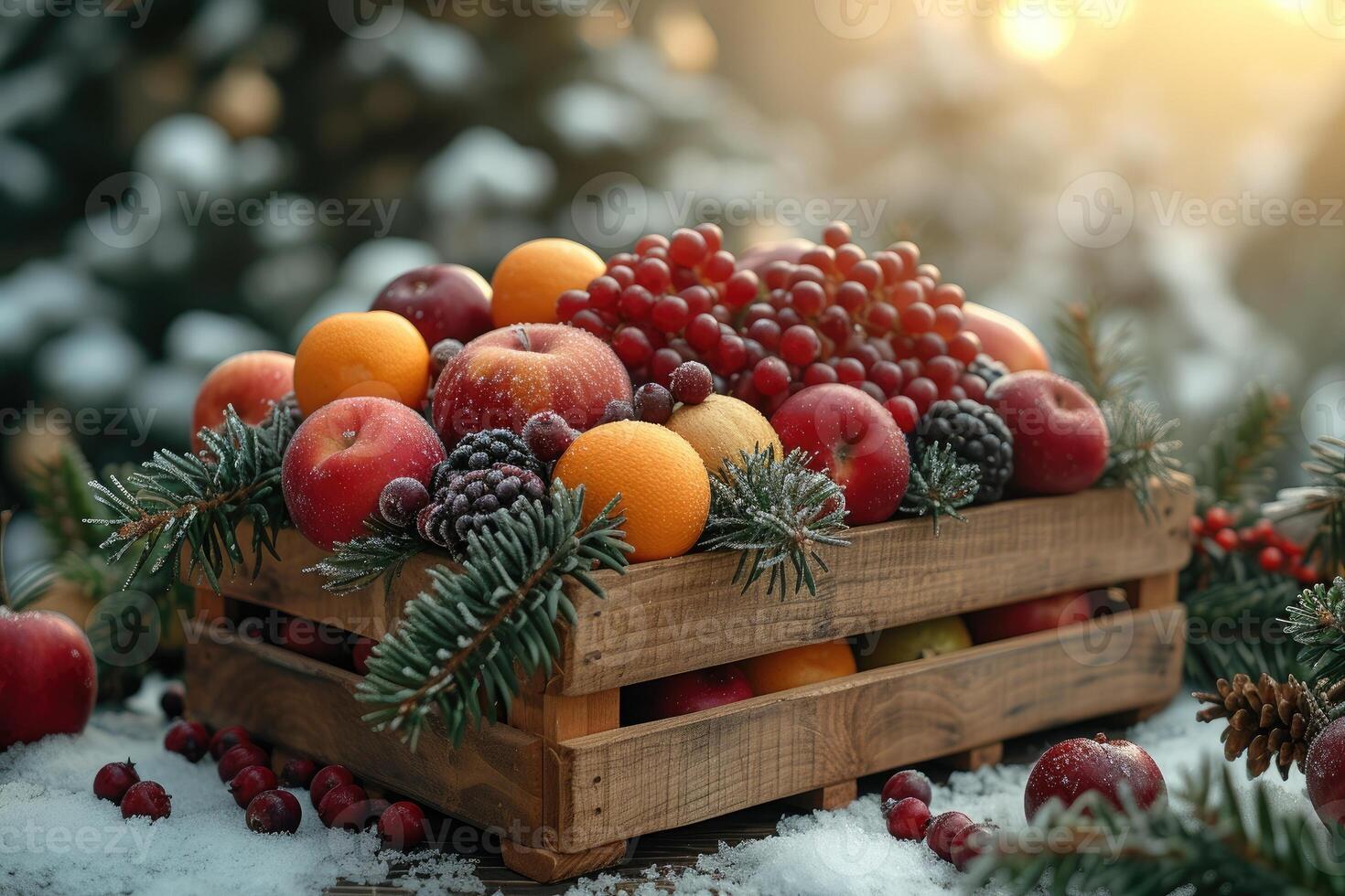 AI generated Fresh fruits gift box professional advertising food photography photo