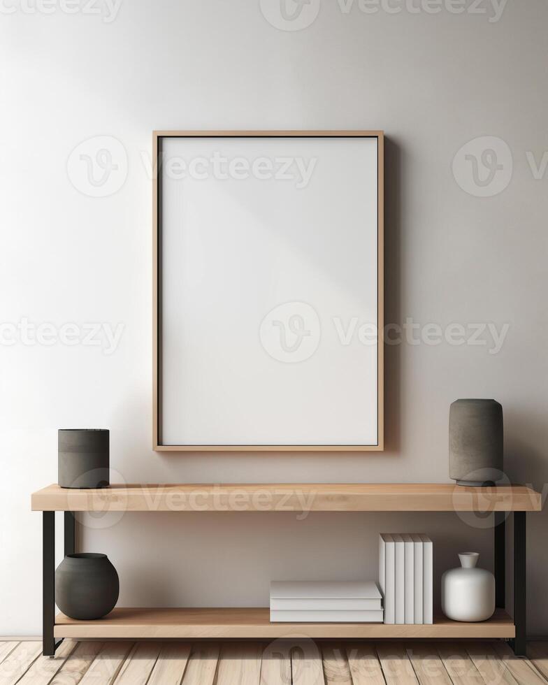 AI generated Empty blank frame on top of a shelving unit Mockup photo