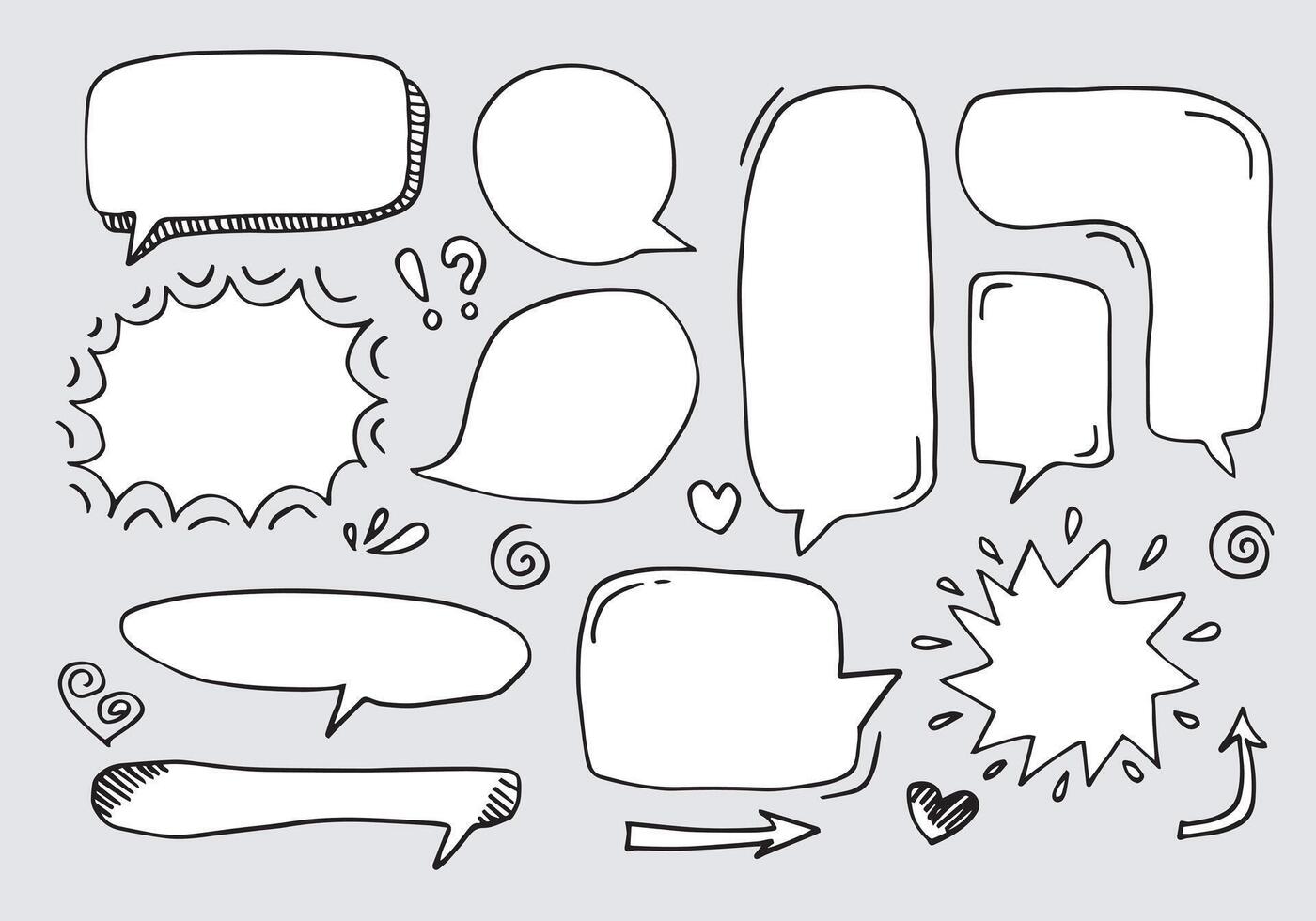 Set of hand drawn sketch Speech bubbles. Vector illustration