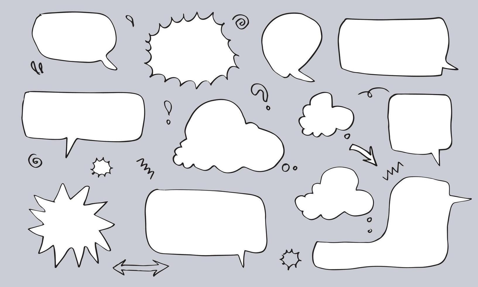 Set of hand drawn sketch Speech bubbles. Vector illustration