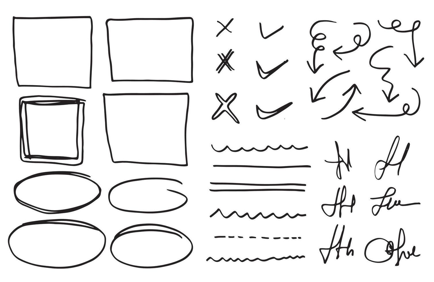 conjunto de mano dibujado elementos para seleccionando texto.negocio garabatear. vector