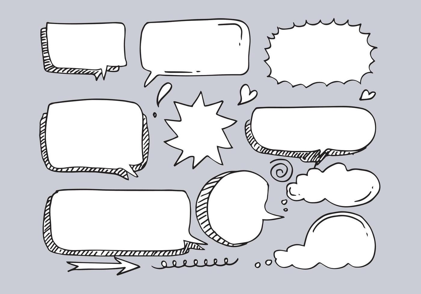 Set of hand drawn sketch Speech bubbles. Vector illustration