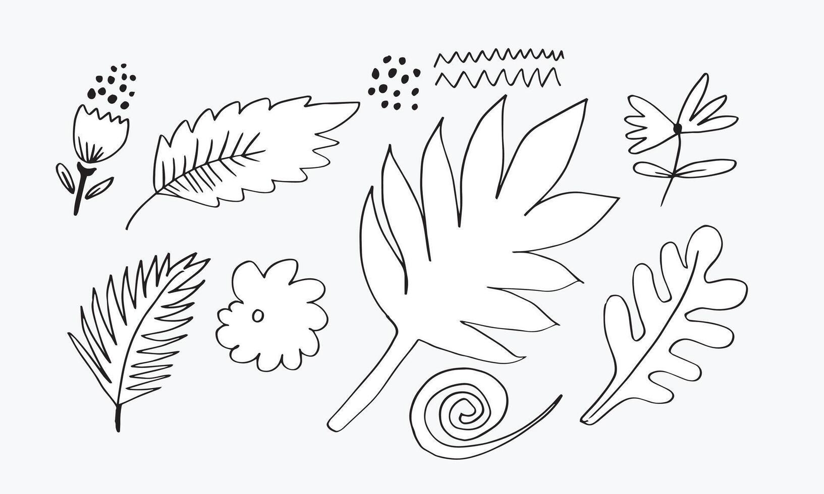 a collection of hand-drawn flower images such as bellflower, chrysanthemums, sunflowers, cotton flowers, and tropical leaves vector