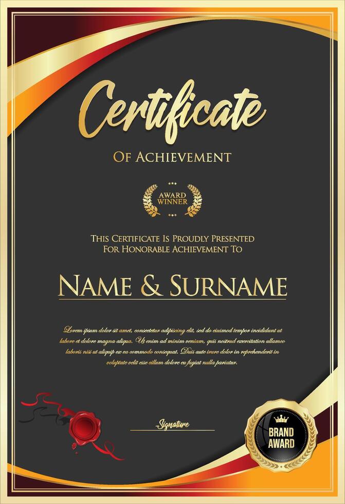 Certificate with golden seal and colorful design border vector