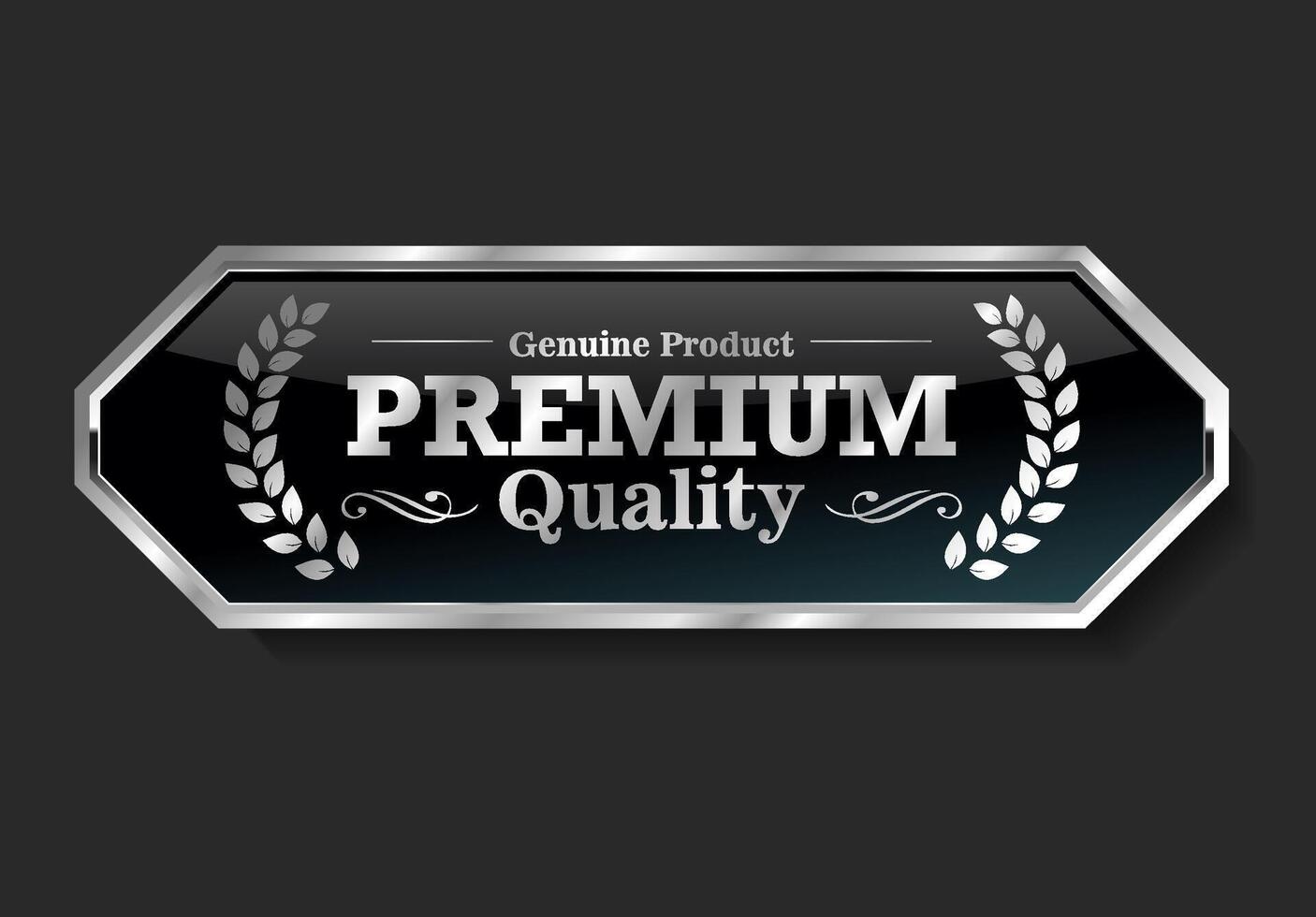 Premium quality silver and black label isolated on black background vector