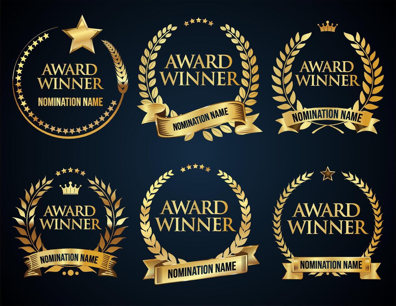 Golden badges collection of award winner collection vector illustration
