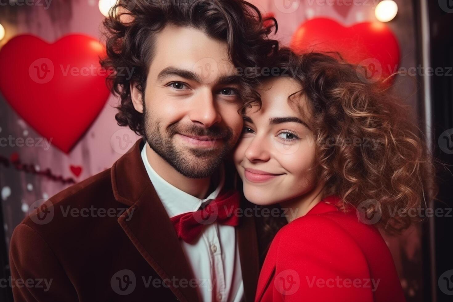 ai generado contento de pareja San Valentín autofoto, San Valentín día foto