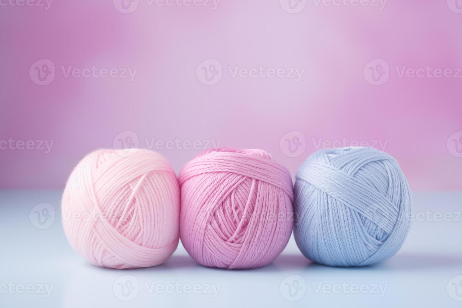 AI generated Three blue balls of yarn. Pastel soft colors, Abstract knitting background. photo