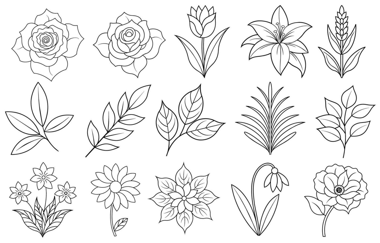 Collection of flower and leaf elements for design for invitation, greeting card, quote, blog, poster. vector