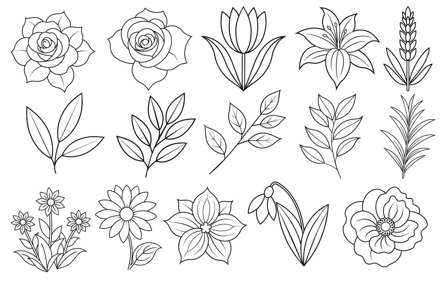 Collection of flower and leaf elements for design for invitation, greeting card, quote, blog, poster. vector