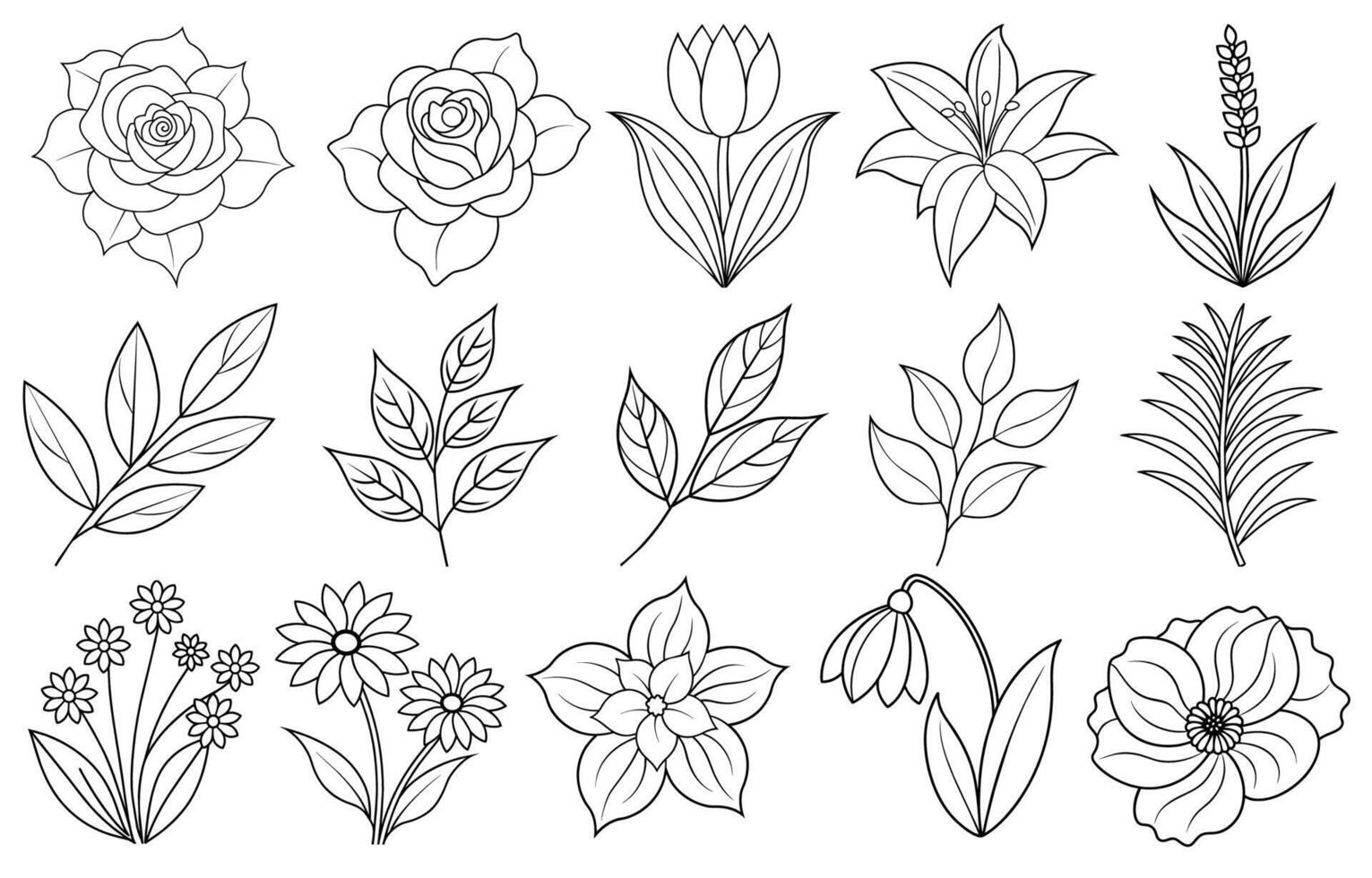 Collection of flower and leaf elements for design for invitation, greeting card, quote, blog, poster. vector