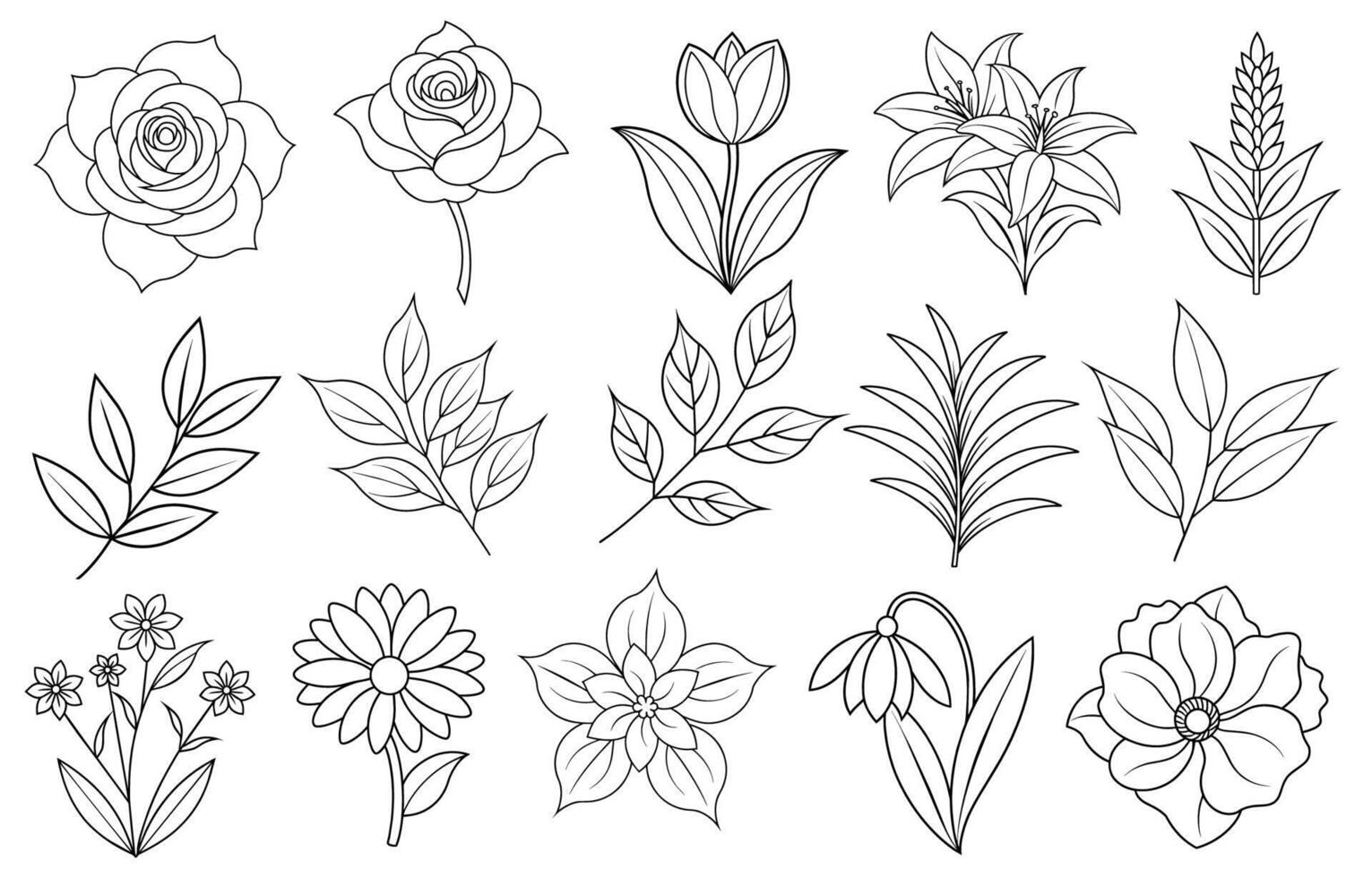 Collection of flower and leaf elements for design for invitation, greeting card, quote, blog, poster. vector