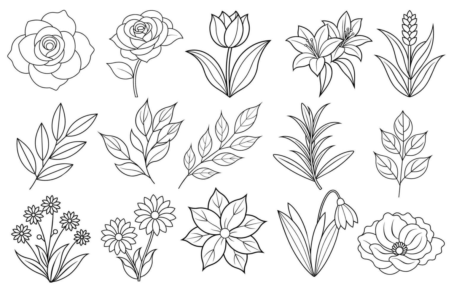 Collection of flower and leaf elements for design for invitation, greeting card, quote, blog, poster. vector