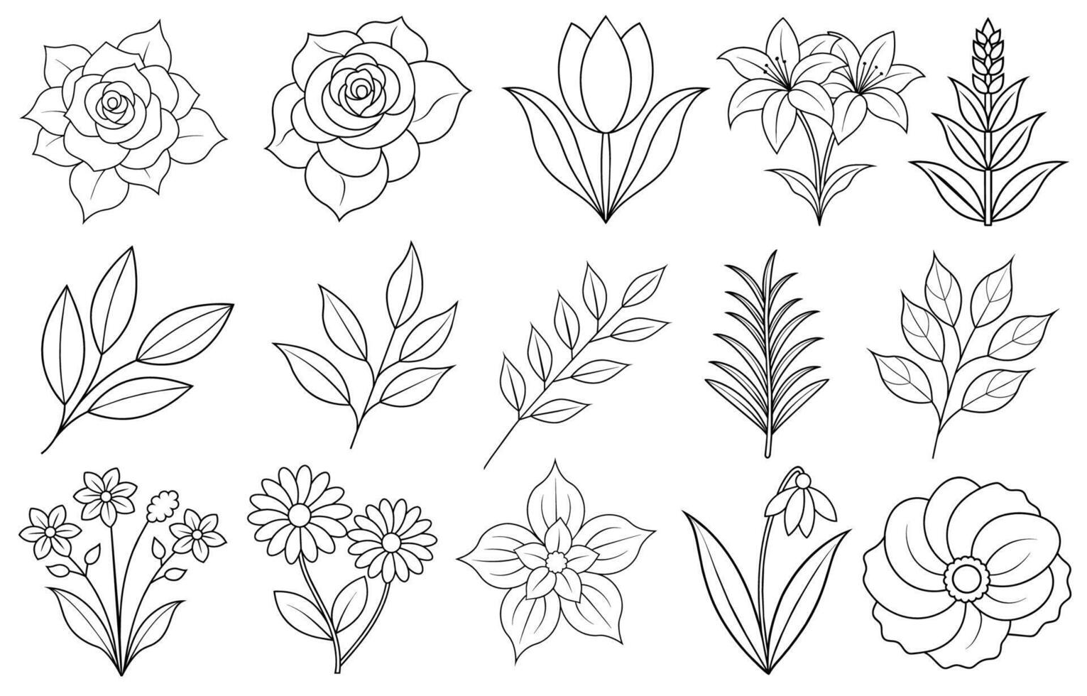 Collection of flower and leaf elements for design for invitation, greeting card, quote, blog, poster. vector