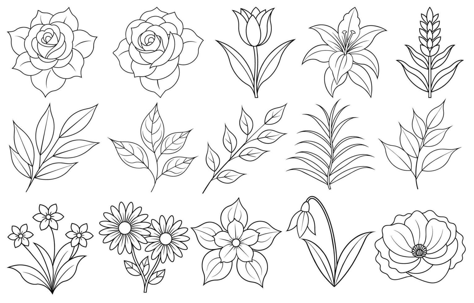 Collection of flower and leaf elements for design for invitation, greeting card, quote, blog, poster. vector