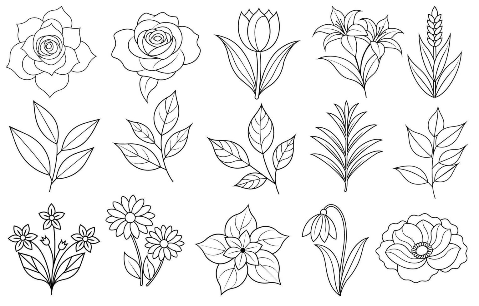 Collection of flower and leaf elements for design for invitation, greeting card, quote, blog, poster. vector