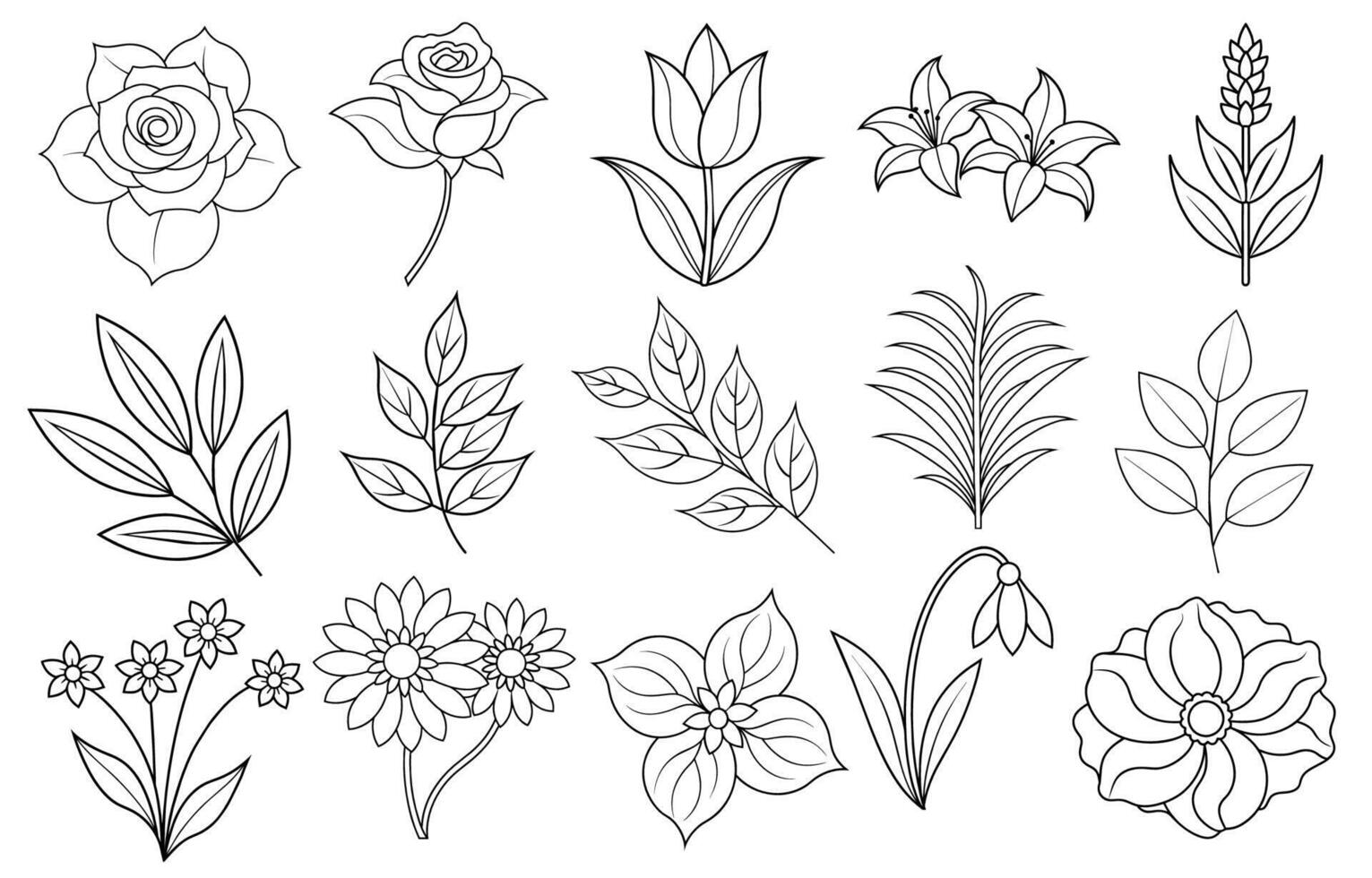 Collection of flower and leaf elements for design for invitation, greeting card, quote, blog, poster. vector