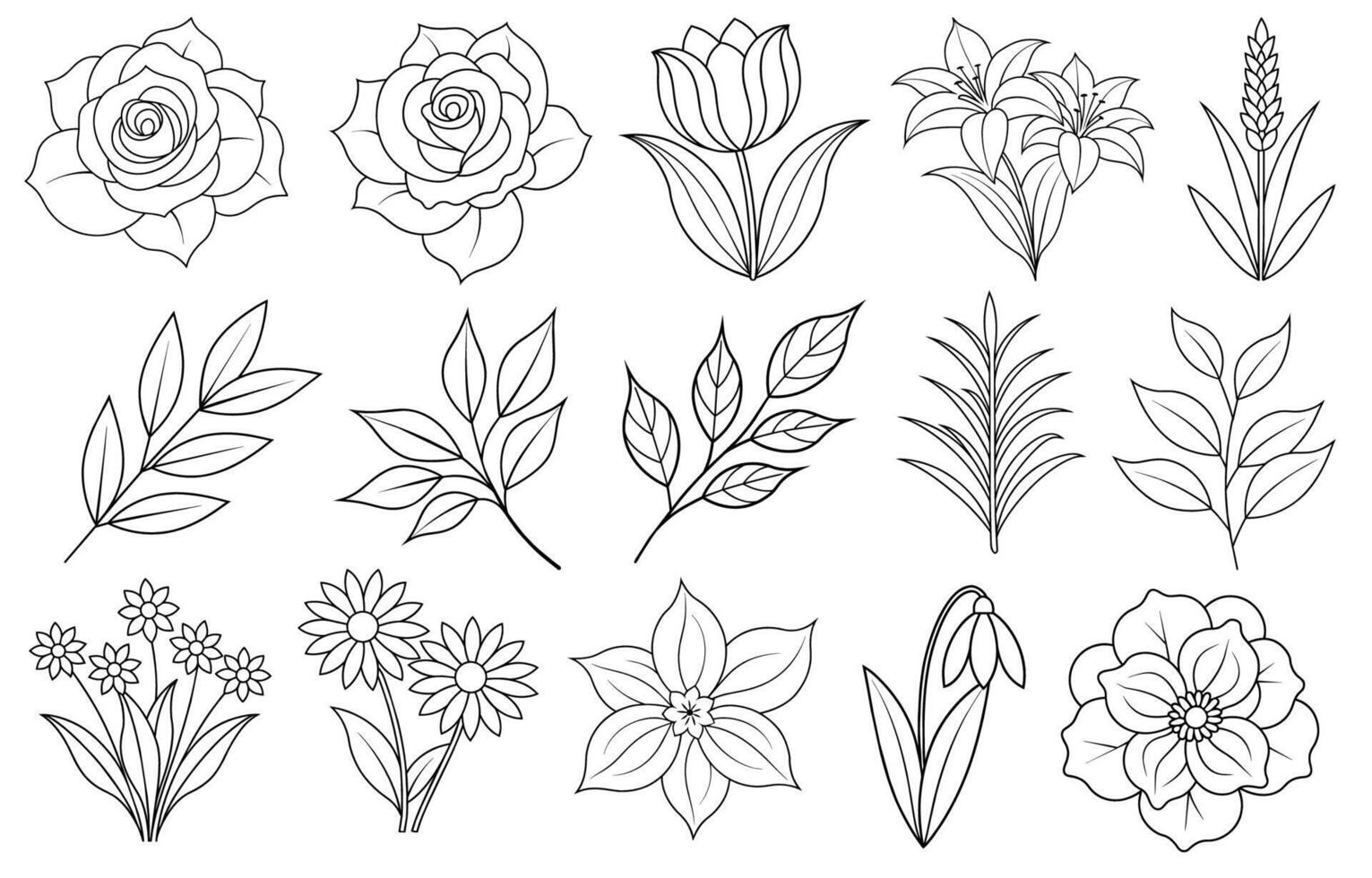 Collection of flower and leaf elements for design for invitation, greeting card, quote, blog, poster. vector