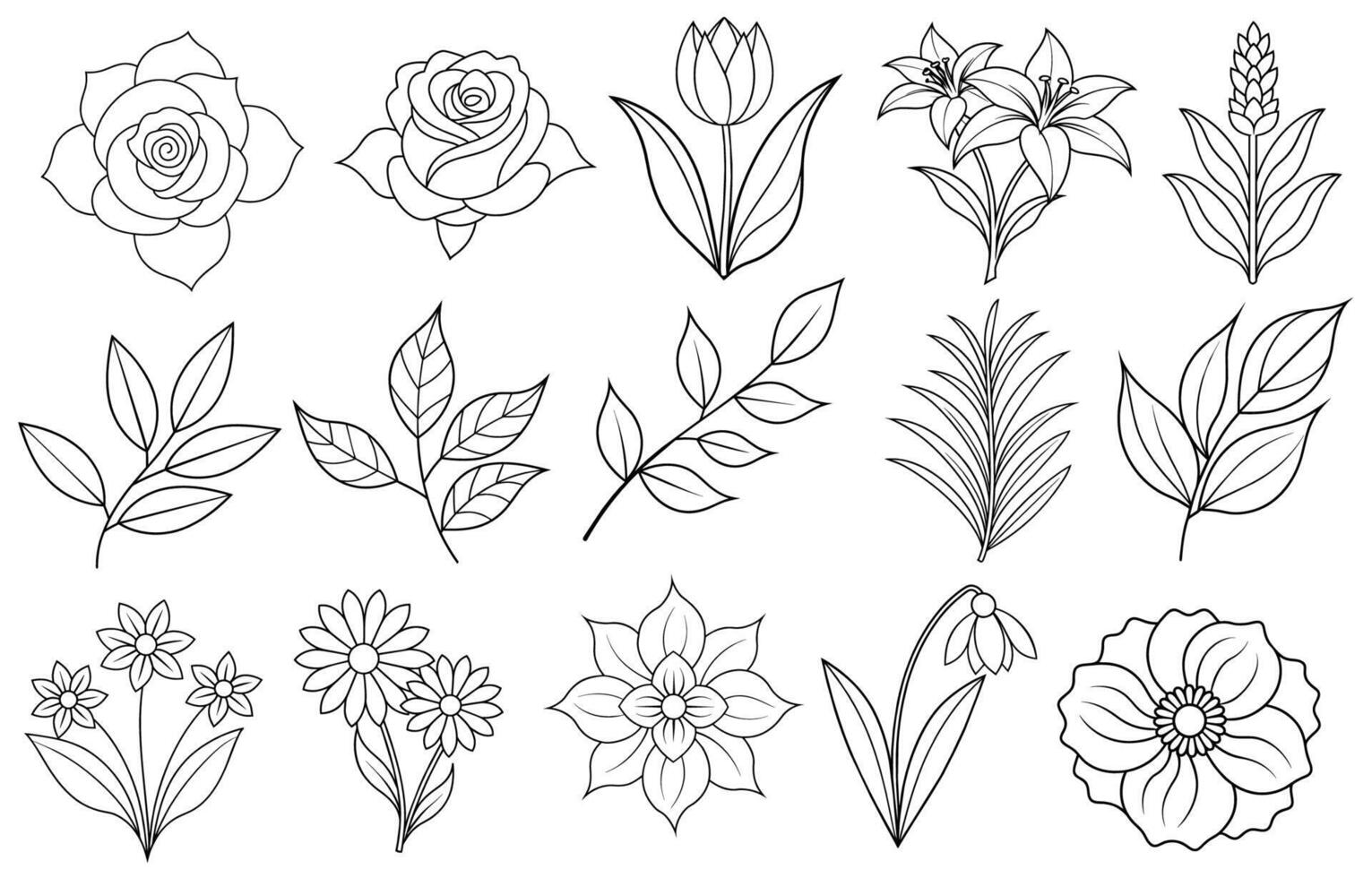 Collection of flower and leaf elements for design for invitation, greeting card, quote, blog, poster. vector