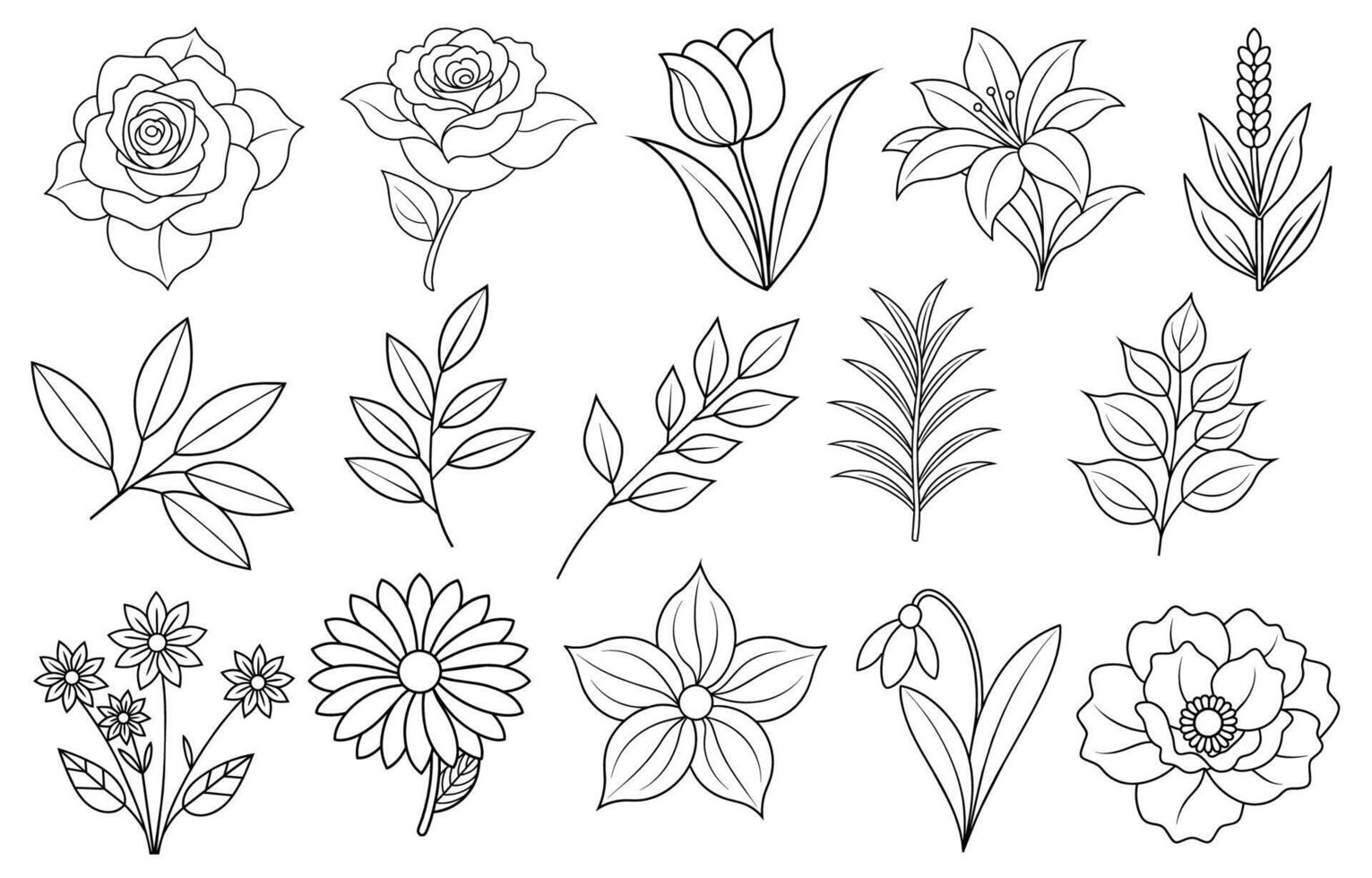 Collection of flower and leaf elements for design for invitation, greeting card, quote, blog, poster. vector