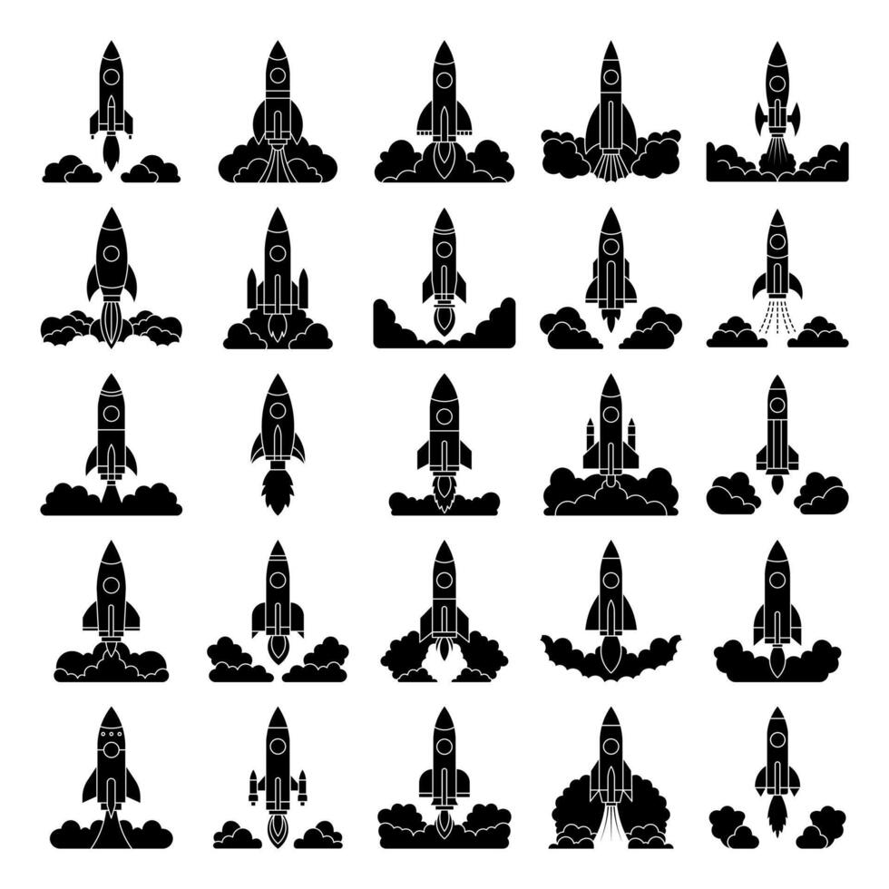 Rocket launch silhouette element set vector